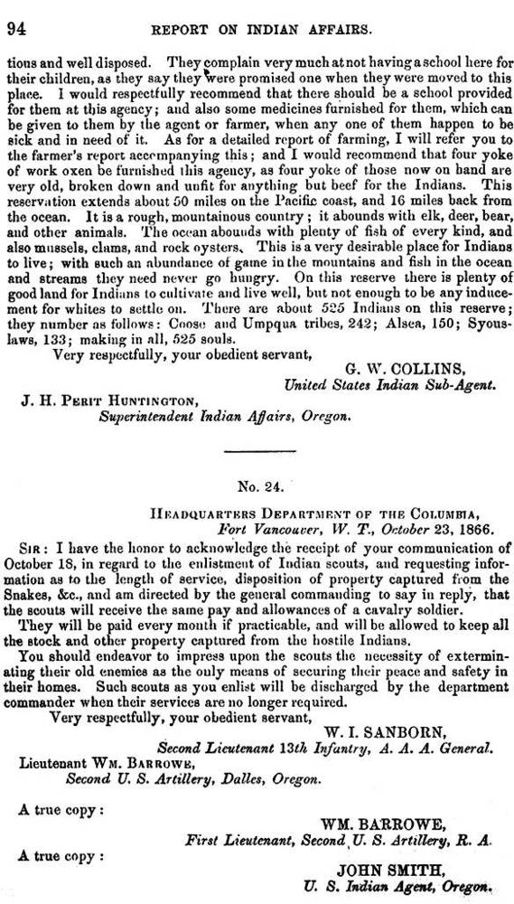 G. W. Collins' June 1867 report on the Alsea Sub-Agency (page 2);  Courtesy of University of Washington Special Collections