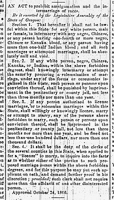 Act to Prohibit the Intermarriage of Races, 1866
