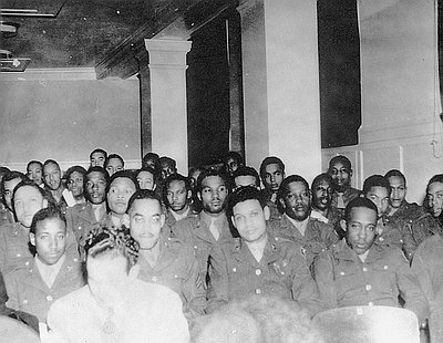 Black Military Unit in Auditorium