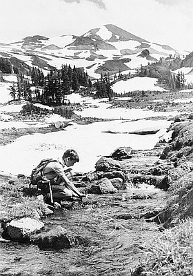 Boy Drinks from Stream, Three Sisters Wilderness