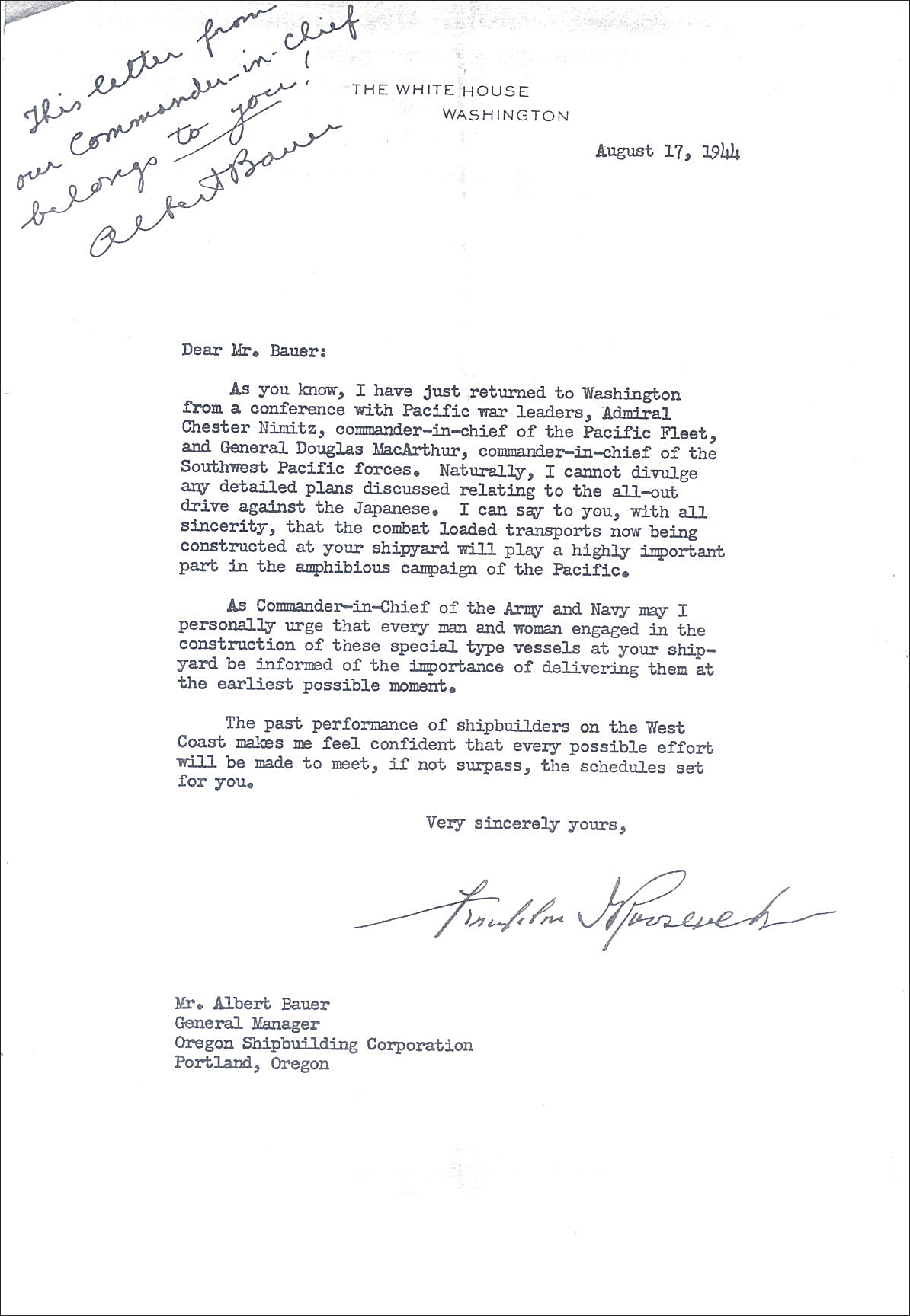 roosevelt letter