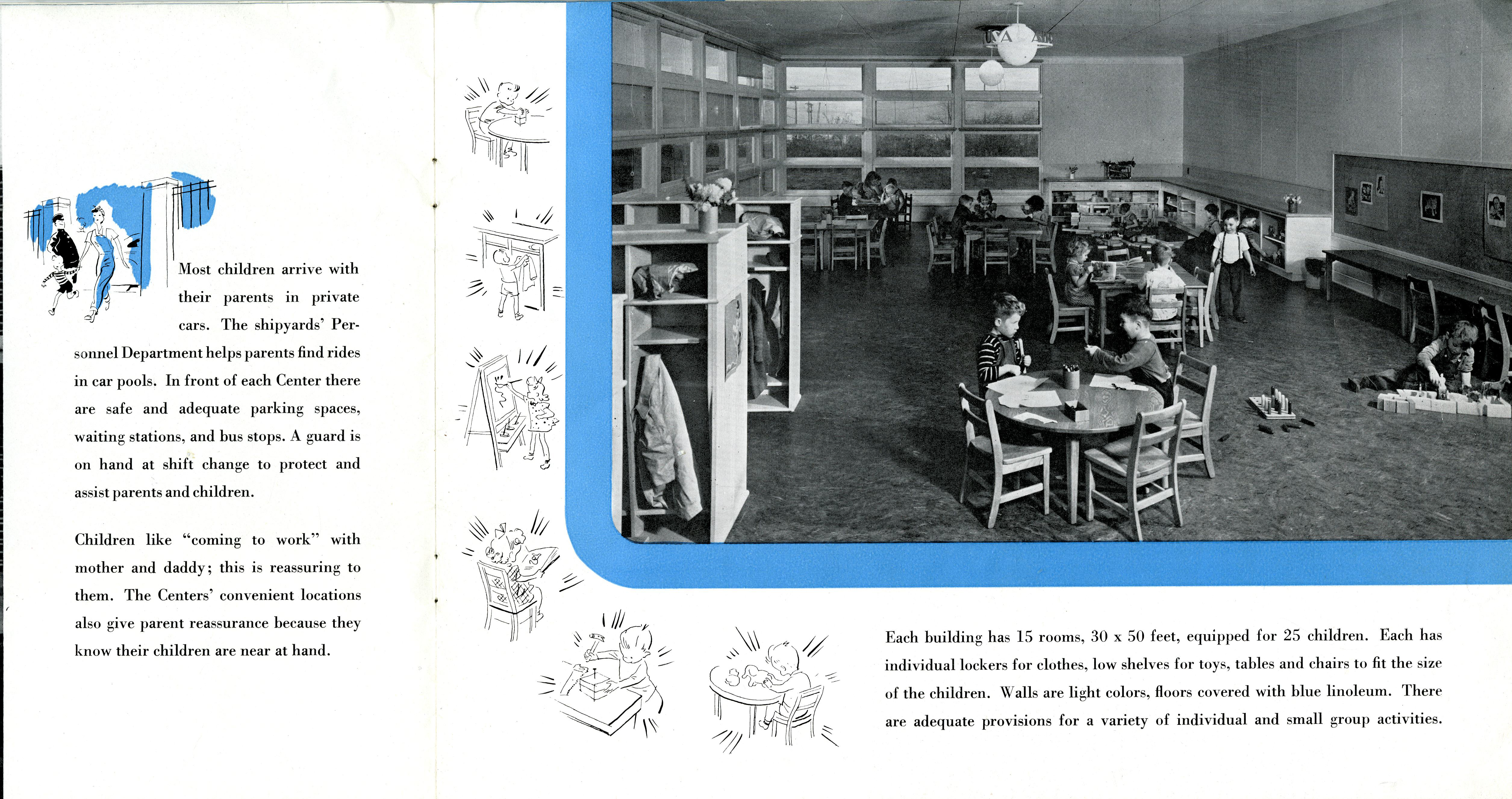 The Kaiser shipyards produced a glossy brochure describing the many innovations in the child service center. The institution would eventually become nationally recognized for its design and services.