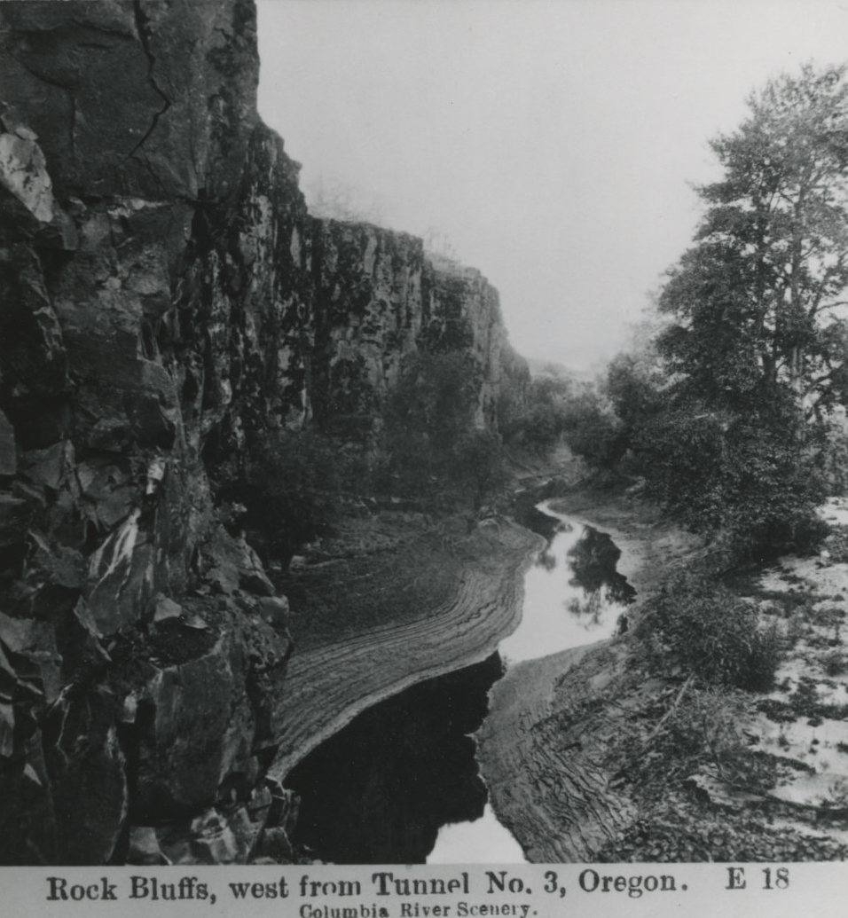 Rock Bluffs west from Tunnel no. 3, Columbia River Gorge c. 1882
