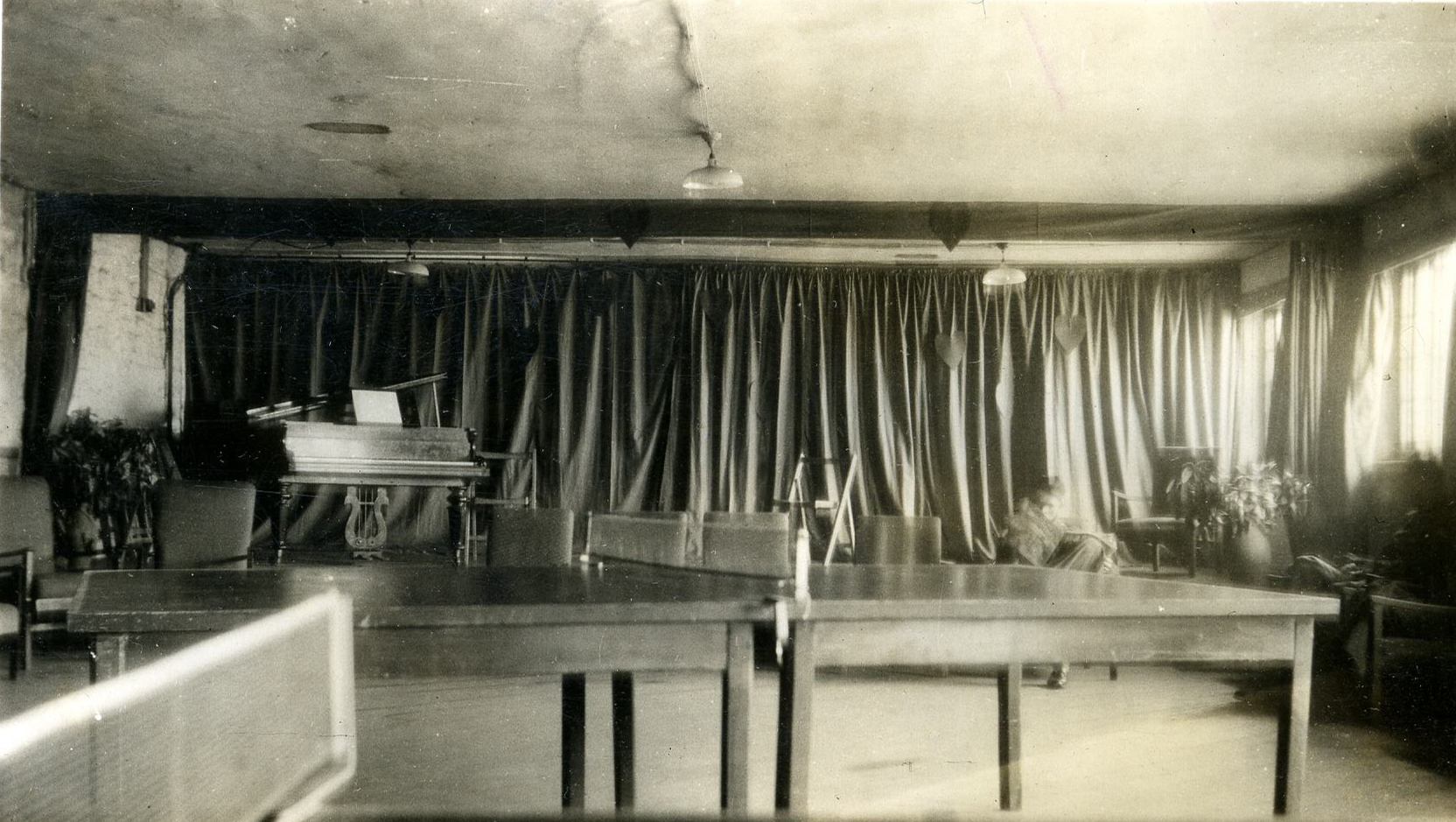 McLeod wrote in her scrapbook that the floors of this recreation center were made from packing box cases.