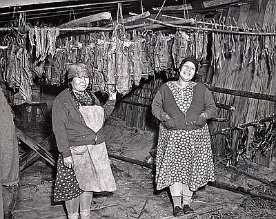 Women Dry Salmon at Celilo Village