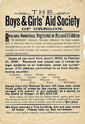 Boys and Girls Aid Society of Oregon Broadside