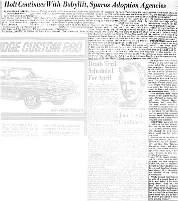 News Article, Holt Continues with Babylift, 1962