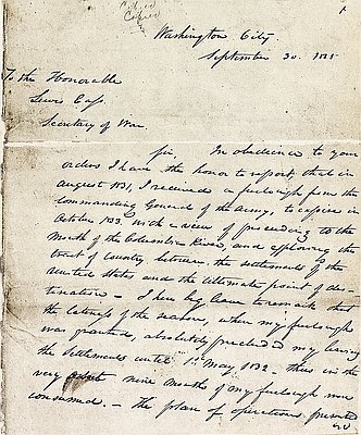 Capt. Bonneville to Secretary of War Lewis Cass