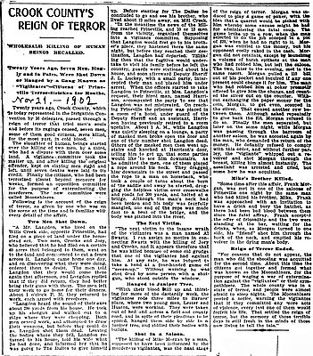 News Article, Crook County's Reign of Terror