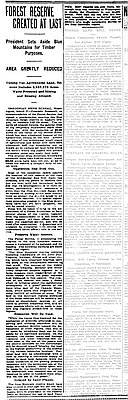 News Article, Forest Reserve Created at Last